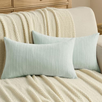 FUTEI Pack of 2 Chenille Throw Pillow Covers 12x20 Inch, Dyeing Light Blue | Double-Sided Elegant Line Textured Design,Side Hidden Zipper,Machine Washable,Pill-Resistant,Colorfast,Insert Not Included. - color: Dyeing Light Blue, size: 20" x 12" (Pack of 2