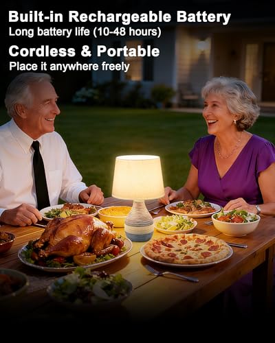13" H Small Rechargeable Cordless Ceramic Table Lamp, Coastal | Remote Control RGB, Warm White Light, Timer, Dimmer, Battery Operated Lamp for Bedroom, Living Room, Kitchen, Linen Shade - size: Small-13"H