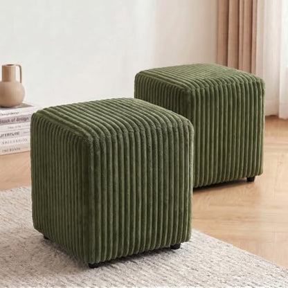 Modern Square Vanity Stool, Small Striped Pattern Ottoman, Cute Velvet Foot Stool, Tufted Fabric Footrest, Upholstered Vanity Chair, Stool for Makeup, Bedroom, Living Room (2, Square-Dark Green) - color: Square-dark Green