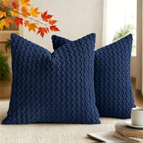 Set of 2 Boho Bubble Pillow Covers, Soft Textured Cushions | Modern Farmhouse Pillow Cases for Couch Sofa Bedroom Home Decor - color: Deep Blue, size: 18" x 18" (Pack of 2)