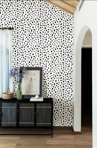 Yasinet Black Peel and Stick Wallpaper Black and White Wallpaper | 17.3"×393.7 "Polka Dot Contact Paper Modern Removable Self Adhesive Wall Paper Waterproof for Bathroom Bedrrom Cabinet Vinyl - color: Black/White, size: 17.3"×393.7''