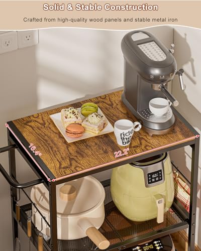 Feyejade 3-Tier Rolling Kitchen Cart with Storage, Compact Metal Island | Compact size for pantry storage, adjustable shelf utility cart, pull out drawer, microwave stand table top open shelving