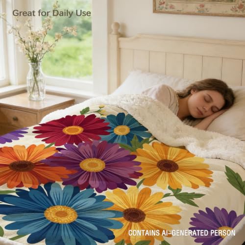 MILANKET Colorful Floral Sherpa Blanket Women Cozy Blanket for Daisy | Sherpa; Soft; Lightweight; Reversible; Colorful Floral Sherpa Blanket Women Cozy; for; Daisy; Bouquet; Throw; Couch - color: Botanical Daisy, size: Throw(50"x60")