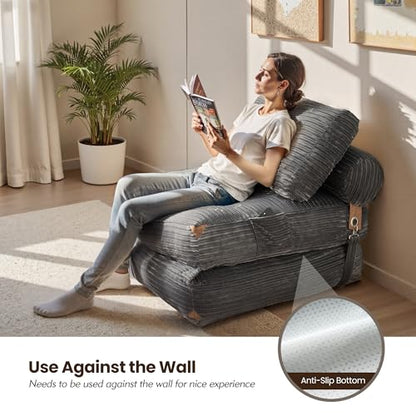 ovios Folding Sofa Bed, Foldable Sleeper Chair Floor Futon, Comfy Portable Convertible Fold Out Lounge Chairs for Living Room Bedroom, Grey - color: Grey