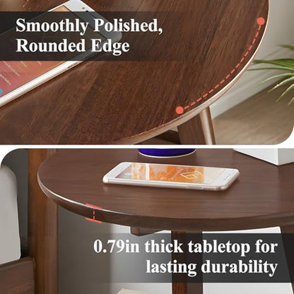Side Table, 2-Tier Round End Tables Living Room, Mid Century Modern Side Table, Round Nightstand, Oak Accent Table, Small Round Coffee Table, 16.54" Dia.x 23.62" H(Walnut) - color: Walnut