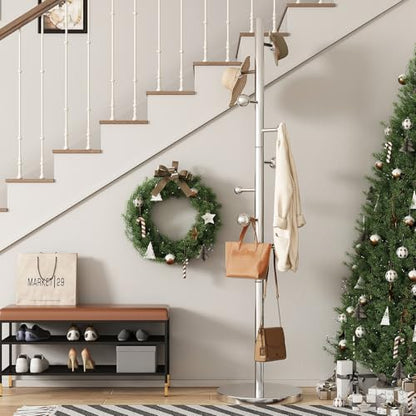 Coat Rack Freestanding Coat Tree with 8 Hooks Coat Rack Stand,Silver | Heavy Duty Metal Coat Hanger Stand for Jacket Hat Clothes Bag Stainless Steel Hall Tree Hat Rack for Entryway Bedroom Hallway - color: Silver with 8 Round Hooks