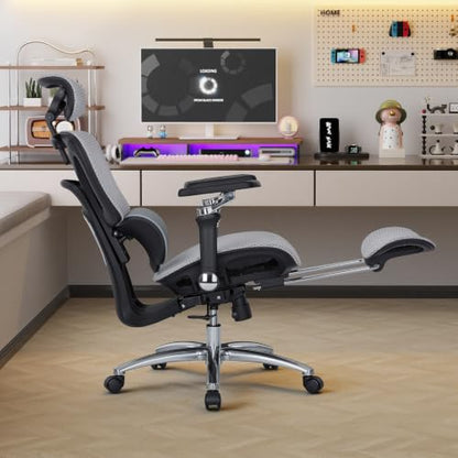 MALOL Ergonomic Office Chair, 400lbs High Back Mesh Desk Chair with 6D Armrests, 3D Headrest, Adjustable Lumbar Support, Seat Depth Adjustment, Tilt Lock, Metal Base & PU Wheels, Grey - color: Grey