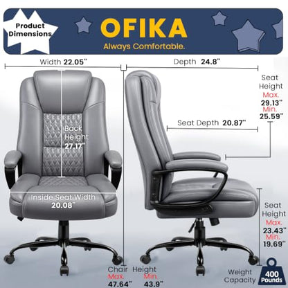 Leather Office Desk Chair,Ergonomic Office Chair with Lumbar Support,Computer Chair,Executive Leather Chair with Padded Flip-up Arm,Adjustable Armrests, Black,275LBS - color: Grey
