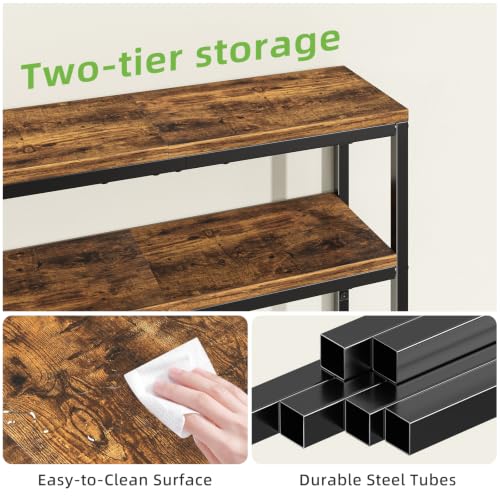 Simple Trending Console Table, 2-Tier Narrow Sofa Table, Rustic Brown | Entryway Table with Storage Shelf, Metal Frame, Adjustable Feet Pads, for Entryway, Living Room, 8 x 31.75 x 31.25Inches - size: 2-Tiers Sofa Table