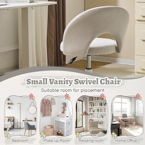 VINGLI Small Vanity Chair with Wheels for Girls.Cute Modern Adjustable Height Armless Office Desk Chair.360°Swivel Comfy Rolling Chair for Study, Make up Room,Small Space,Linen Light Gray - color: Linen Light Gray