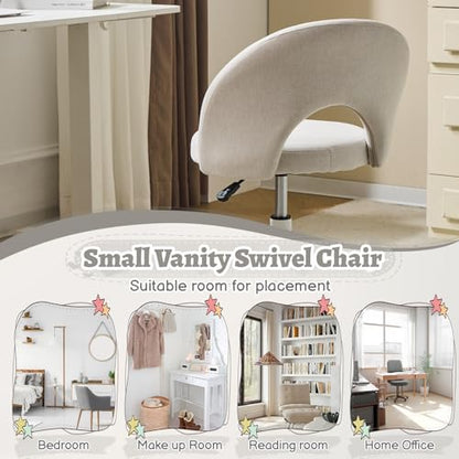 VINGLI Small Vanity Chair with Wheels for Girls.Cute Modern Adjustable Height Armless Office Desk Chair.360°Swivel Comfy Rolling Chair for Study, Make up Room,Small Space,Linen Light Gray - color: Linen Light Gray