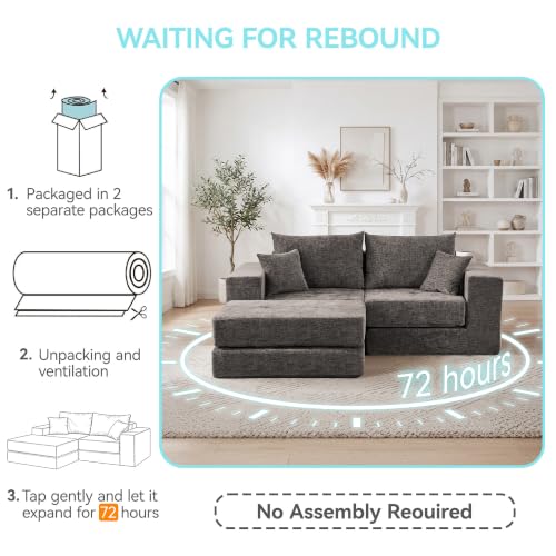 79" Boneless Cloud Loveseat Sofa, Modular Sectional Love Seat with Ottoman, Modern L-Shaped Tufted Convertible Sleeper Sofa Bed for Living Room & Small Spaces, No Assembly Required, Brown - color: Brown, size: 79.5" Tufted Boneless Loveseat
