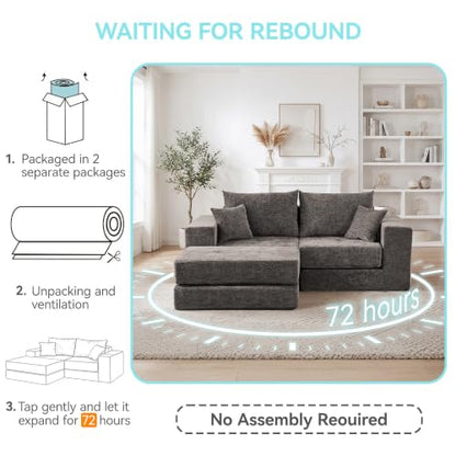 79" Boneless Cloud Loveseat Sofa, Modular Sectional Love Seat with Ottoman, Modern L-Shaped Tufted Convertible Sleeper Sofa Bed for Living Room & Small Spaces, No Assembly Required, Brown - color: Brown, size: 79.5" Tufted Boneless Loveseat