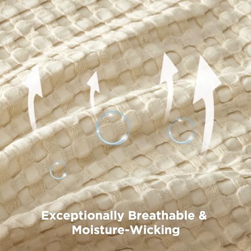 Bedsure Cooling Cotton Waffle Oversized King Blanket - Lightweight Breathable Blanket of Rayon Derived from Bamboo for Hot Sleepers, Natural, 120x96 Inches - color: 01 - Natural, size: Oversized King (120" X 96")