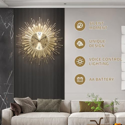 27" Gold Mid Century Modern Wall Clock，Battery Operated Decorative Decorative Metal Wall Clock for Living Room/Bedroom/Office/Bathroom Wall Art&Clocks - size: 27inch-Light