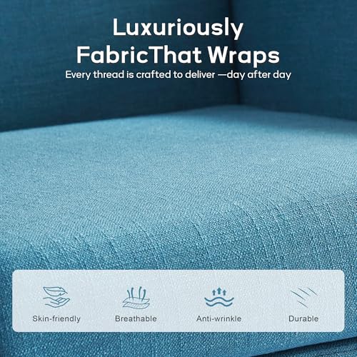 HUIMO Button-Tufted Accent Chairs,Upholstered Reading Living Room Chair,Mid Century Modern Chair with Linen Fabric, Club Chair,Comfy Arm Chairs for Living Room,Bedroom Lake Blue | Mid Century Modern Tufted Armchair with Fabric,Comfy Arm Chairs for Club Li