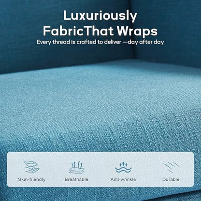 HUIMO Button-Tufted Accent Chairs,Upholstered Reading Living Room Chair,Mid Century Modern Chair with Linen Fabric, Club Chair,Comfy Arm Chairs for Living Room,Bedroom Lake Blue | Mid Century Modern Tufted Armchair with Fabric,Comfy Arm Chairs for Club Li