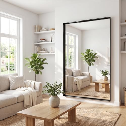 60x36 Black Bathroom Mirrors for Over Sink, Wall Mounted Bathroom Vanity Mirror, HD Distortion-Free Tempered Glass, Anti-Rust Brushed Matte Aluminum Alloy Frame, Horizontal or Vertical Hanging - size: 60"L x 36"W