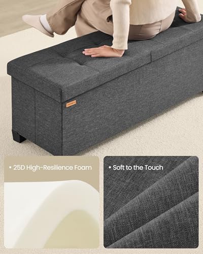 SONGMICS Storage Ottoman Bench with Legs, Folding Ottoman Foot Rest with Flipping Lid, Bench with Storage, for Living Room, Bedroom, Entryway, Linen-Look Fabric, 43.3 Inches, Slate Gray ULSF079GN01 - color: Slate Gray, style: with Flipping Lid
