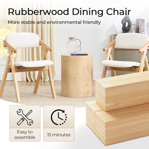 Folding Chairs with Padded Seats,Wooden Stackable Dining Chair,Easy to Store Foldable Dining Chairs for Kitchen, Living Room, Wedding Party Picnic (White) - color: White
