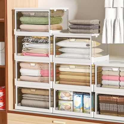 Kmiectse Clear Storage Bins with Lids 3 Pack 【Stackable & Sturdy】 | Plastic Multifunctional Folding Storage Bins for Bedroom, Living Room, Study,Room, 23 QT Folding Box with Magnetic Door - size: 3 Tier-3 Lids