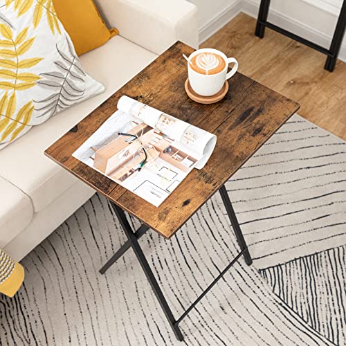 HOOBRO Folding TV Tray Tables, Set of 2 Side Table for Small Space, Industrial Snack Tables for Eating at Couch, Stable Metal Frame, Easy Assembly, Space Saving, Rustic Brown and Black BF25BZ01 - color: Rustic Brown + Black