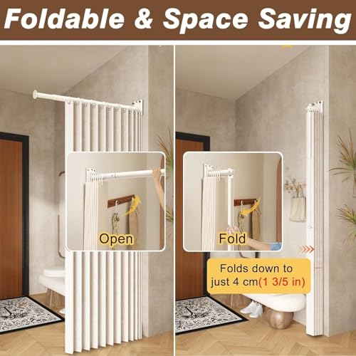Studio Apartment Room Divider & Metal Support Pole, Space-Saving Room Separator Curtain, Blackout Privacy Partition Panels, Wall Mounted Curtains Tracks Set(D,37.4-59in/95-150cm) - color: D, size: 37.4-59in/95-150cm