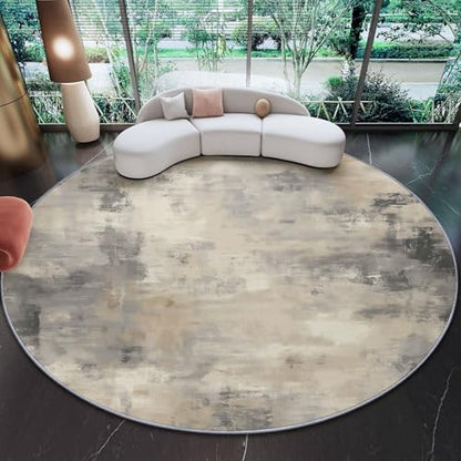 Abstract Striped Pattern Round Area Rug 7 ft, Washable Non-Slip Ultra-Soft Low Pile Carpet, Non-Shedding Gray Beige Retro Style Circle Rug for Bedroom Entryway Kitchen Bathroom Office - color: Gray Beige 1, size: 7' (Round)