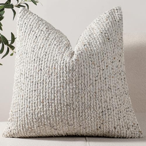 20x20 Cream Grey Throw Pillow Cover Textured Boucle Striped Chic Morden Boho Accent Farmhouse Square Decorative Couch Pillow Cover for Home Decor Bed Sofa Living Room - color: Grey & Cream, size: 20" x 20" (Pack of 1)