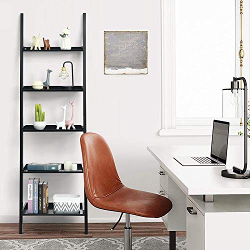 Tangkula 5-Tier Ladder Shelf, Wall-Leaning Bookshelf w/Open Shelves, Plant Flower Stand, Storage Display Organizer Rack, Multifunctional Bookcase for Living Room Home Office (Black) - color: Black