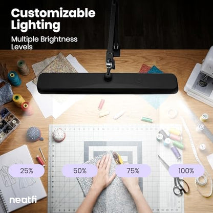 Neatfi XL 2,500 Lumens 30W LED Task Lamp for Manicure Table, Crafts, Workbench, Office – 22” Wide Shade Desk Light | Eye-Caring 6500K | 4-Level Brightness (Black, Non-CCT with Clamp) - color: Black