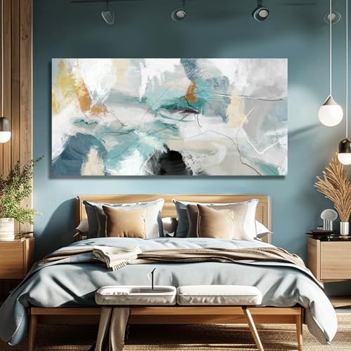 SOUGUAN 그린 월 아트 추상 벽 장식 청록색 그림 캔버스 프린트 벽용 삽화 73.7cm x 147.3cm - color: 초록색., size: 58"L x 29"W