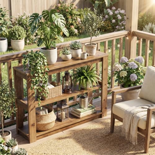 41.34" Solid Wood Console Table, Narrow Entryway Table with 3-Tier Shelves | Farmhouse Sofa Table with Storage; Versatile Accent Table for Living Room, Hallway, Foyer; Space-Saving 11.81" Depth