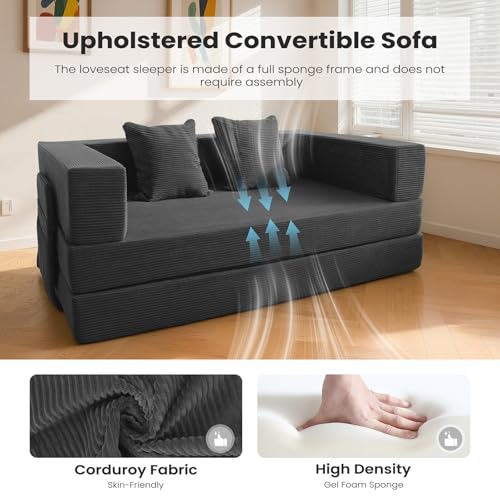 5-in-1 Futon Sofa Bed Queen Floor Convertible Couch Foldable Lounge Grey | Multi-Position Convertible Lounge Couch for Guest Room & Apartment, Removable Washable Cover, Space Saving - color: Grey