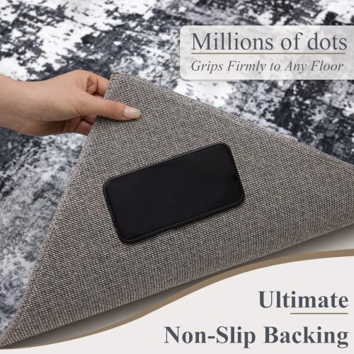 Sasttie 2x8 Runner Rug, Modern Abstract Hallway Rug, Black & White | Ultra-Soft Faux Wool, Machine Washable, Low Pile, Non-Slip, Thin, for Hallway, Entrance, Kitchen, Entryway & Laundry Room - color: Black & White, size: 2' x 8' (Rectangular)