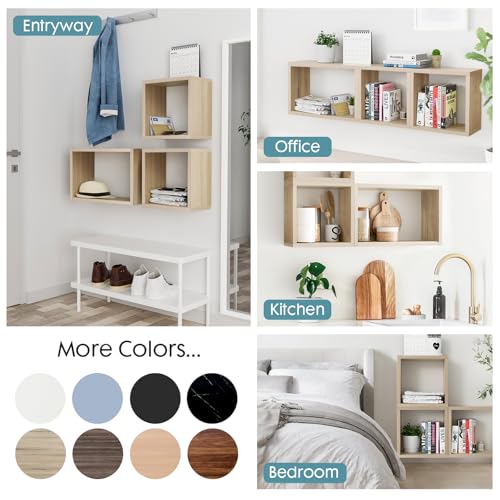 Wall Mount Shelf Set of 3, Floating Cube Shelves for Space Discovery Home and Commercial Use, Large Size Shelves Set, Oak - color: Oak, size: Set3
