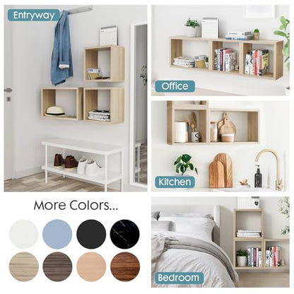 Wall Mount Shelf Set of 3, Floating Cube Shelves for Space Discovery Home and Commercial Use, Large Size Shelves Set, Oak - color: Oak, size: Set3