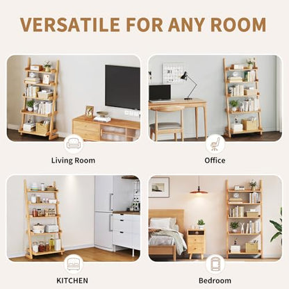 Uniclinens Natural Wooden Ladder Shelf, 5-Tier Ladder Bookshelf, Ladder Shelf Bookcase for Compact Spaces, Wooden Bookshel for Living Room, Bedroom, Home Office,(23.6''Dx15.7''Wx55.1''H) - color: Natural