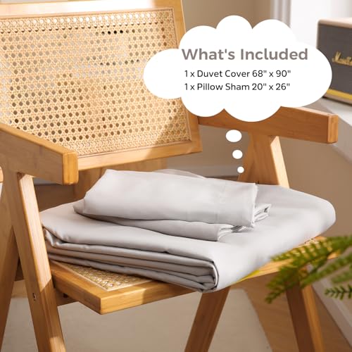 JSD Light Grey Duvet Cover Set Twin Size | 2 Piece Kids Duvet Cover with Pillow Sham Zipper Closure, Comforter Not Included, Oeko-Tex Certified - color: Light Grey, size: Twin