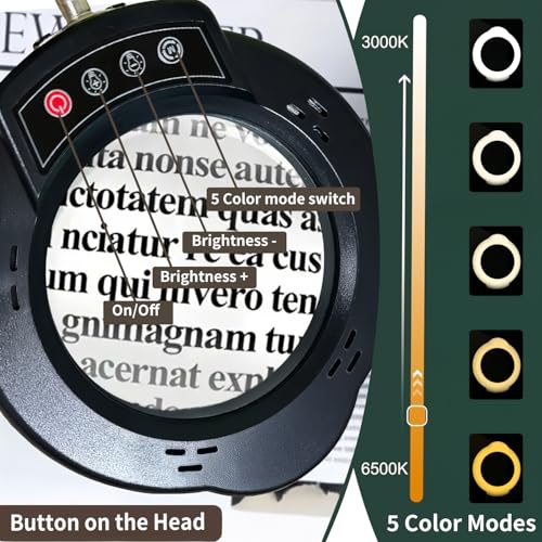 15X Magnifying Glass Desk Lamp, LED Desk Lamp with Base and Clamp, 5 Color Mode, 10 Stepless Dimmable, 84 Leds, 4.2" Diameter Real Glass Lens Magnifying Glass Lamp for Reading Close Work Repair Sewing
