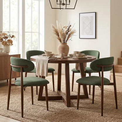 UVV Dining Chairs Set of 4, Metal Kitchen Chairs with Modern Fabric Upholstered for Dining Room, Green - color: Green Seat / Walnut-grain Metal Legs