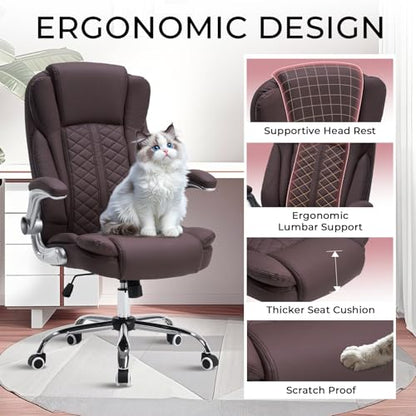 400lbs Executive Office Chair with Flip-Up Armrests, Big and Tall Computer Chair for Heavy People, Heavy Duty Ergonomic Comfy Chair, Breathable PU Leather (Darkbrown) - color: Darkbrown