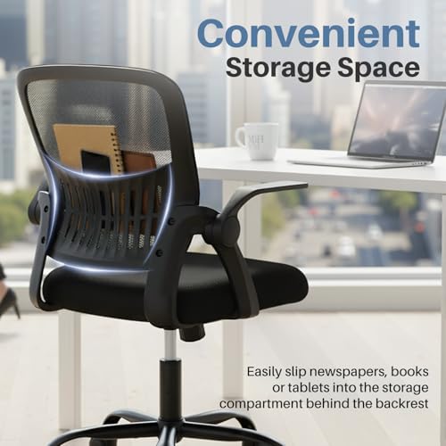 DUMOS Office Chair, Ergonomic Home Desk Chair, Ergonomic Lumbar Support | Height Adjustable, Flip-up Armrest, Rocking Mode, 360 Swivel, Conference Room, Black - color: Black Flip Arm