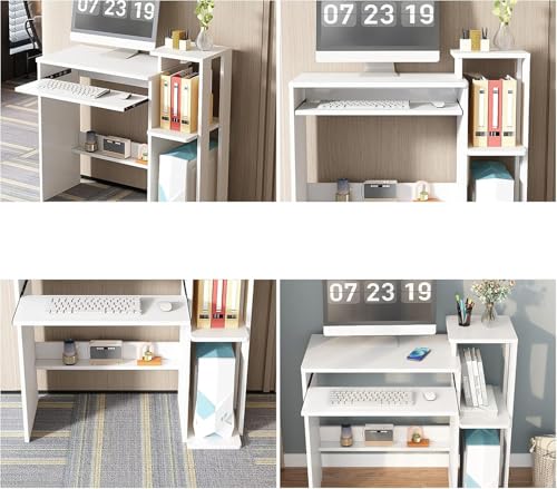 ALISENED Computer Desk with Storage Shelves, Home Office Desk with Monitor Stand, Small Writing Desk Table with Keyboard Tray,Study Table with CPU Stand for Small Spaces (35"-White) - color: 35"-white