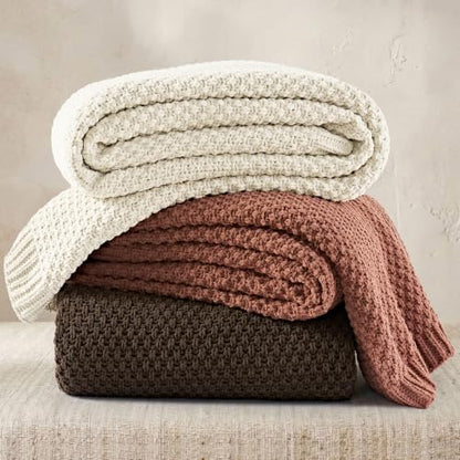 EVERGRACEHOME Chunky Chenille Knit Throw Blanket, 90 x 90, Cocoa Brown | Sculpted Moss Stitch, Chic Modern Farmhouse, All-Season Warmth, OEKO-TEX® Certified, Oversized Queen for Couch, Bed, Sofa - color: Cocoa Brown, size: 90" X 90"