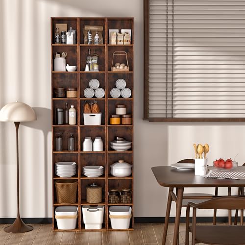 8-Cube Storage Organizer Bookcase, Tall Narrow Bookshelf for Home Office (Retro Brown) - color: Retro Brown, size: 8-Cube