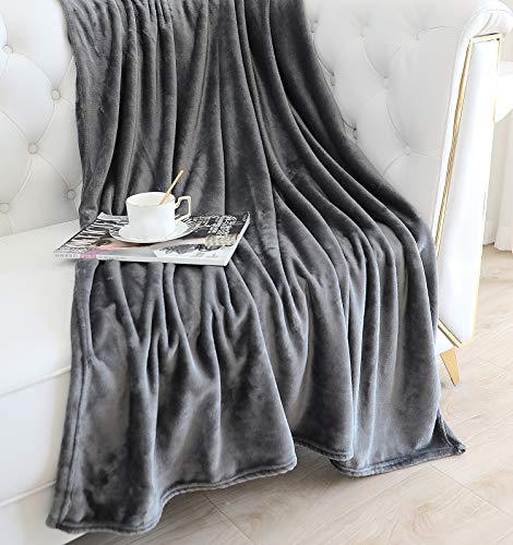 TASTHROW Large Flannel Fleece Throw Blanket, 50×70 Inch - Grey | Cozy Lightweight Thick Blanket - All Seasons Suitable for Women, Men and Kids - color: Grey, size: 50"x70"