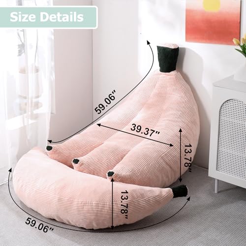 Banana Chaise Lounge Sofa Chair for Living Room, Bean Bag Chair with Ottoman, Floor Sofa Bed with Footrest, Comfy Convertible Lounger, Plush Couch for Bedroom, Dorm (Pink, King) - color: Pink, size: King