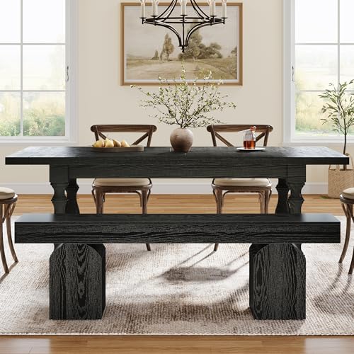 Tribesigns 59" Dining Bench for 2 to 3, Modern Black Dining Table Bench with Arched Base, Extra Long Kitchen Seating for Living Room, Entryway - color: Black