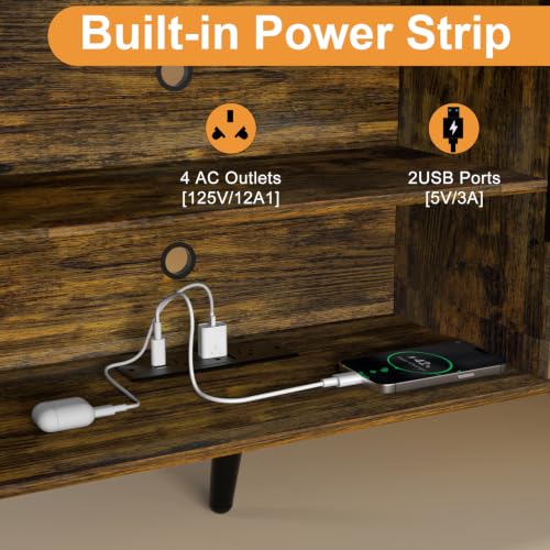 Lightdot 55" Amber Small TV Stand for TVs Up to 65" with Power Outlet | Mid-Century Modern Media Console with Fluted Side Cabinets & 2 Storage Shelves for Living Room Bedroom Entrance - color: Amber/55"